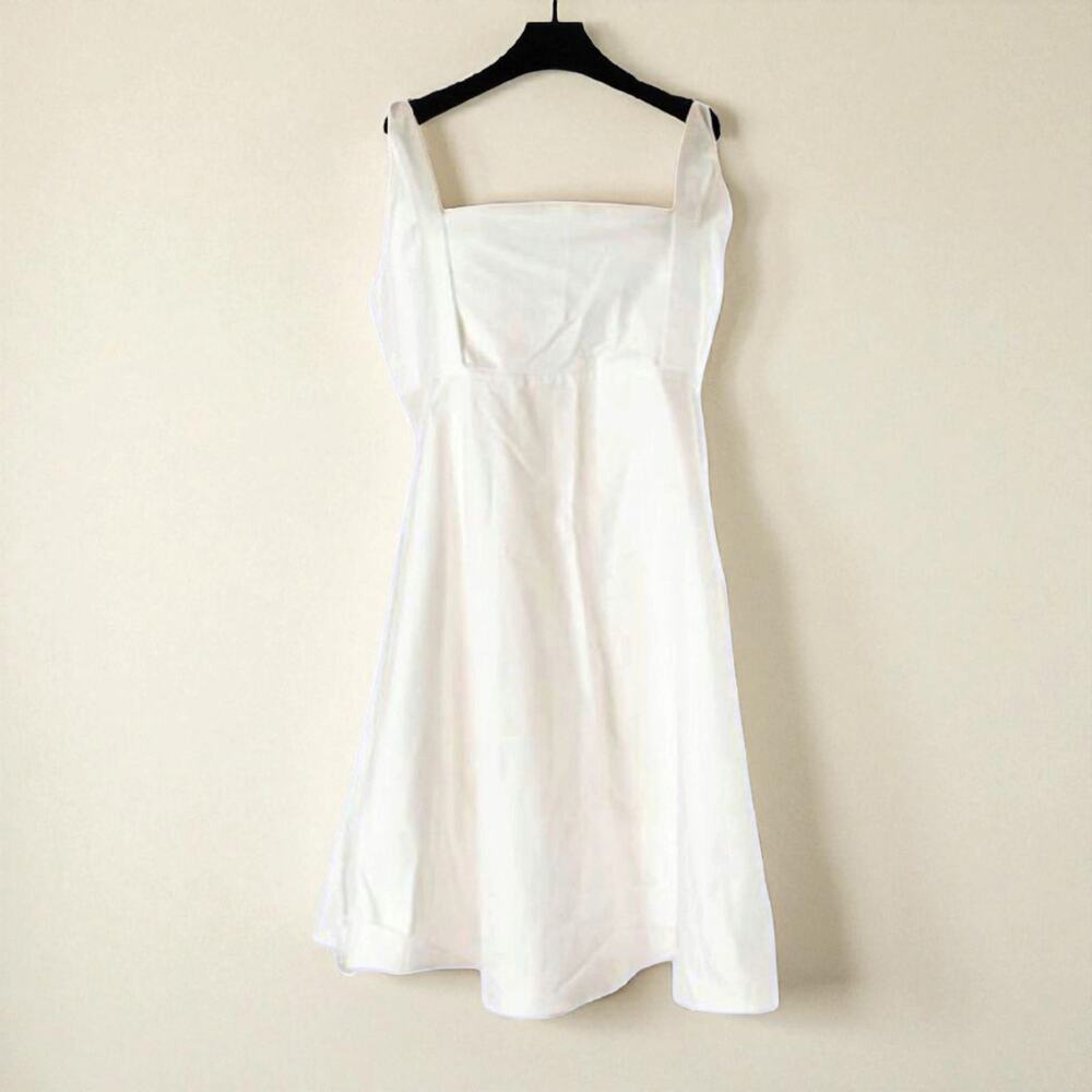 NEW CARVEN White Cotton Sundress 8 Empire Vacation Beach Coastal Minimalist Midi